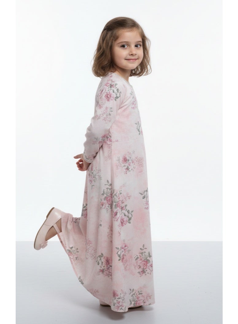 HANA & SARA Girls Viscose Blended Digital Print Floral Arabic Jalabiya – Lightweight Modest Wear Dress - Image 4